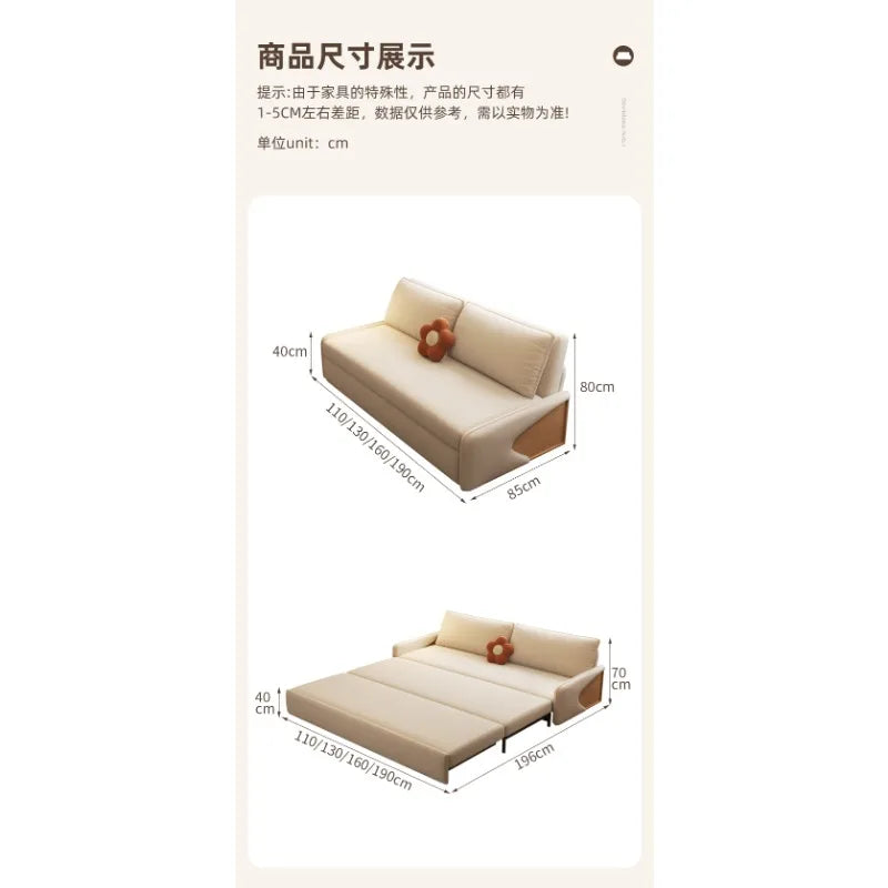 Modern simple solid wood sofa bed foldable for sitting and lying
