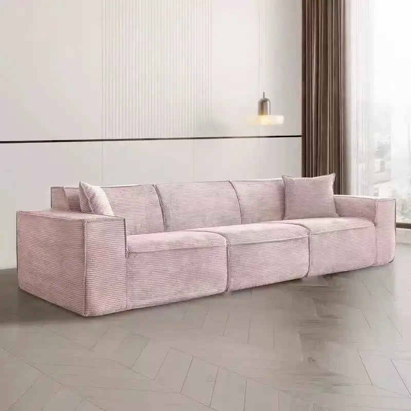 Compressed fabric sofa corduroy small unit straight row full sponge sofa without skeleton tofu block sofa