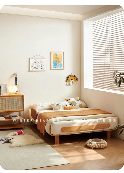 Boys and girls bed small apartment single bed 1.5 meters simple full solid wood tatami no bedside children's bed