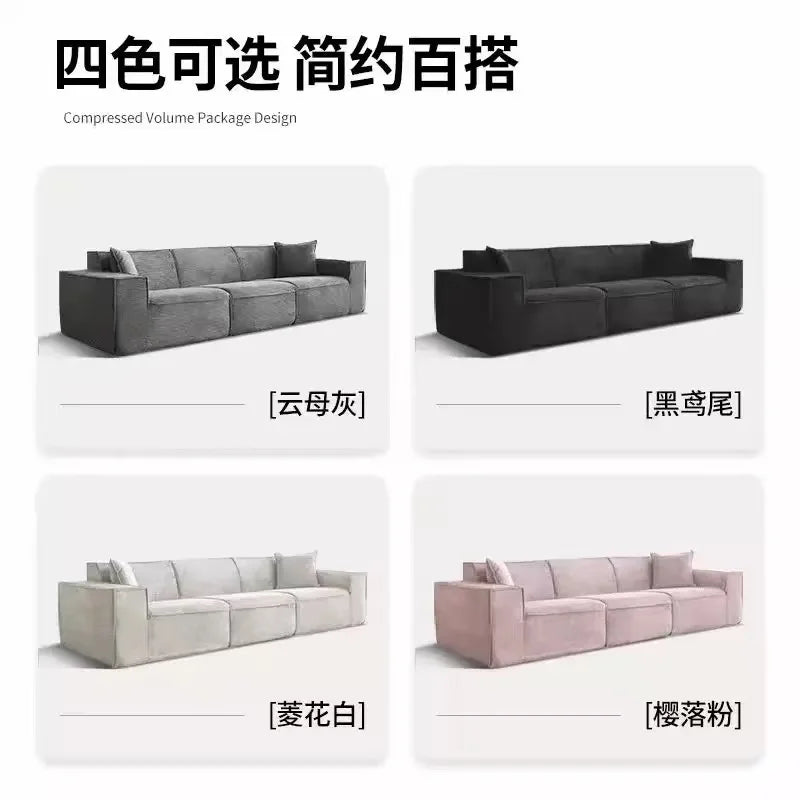 Compressed fabric sofa corduroy small unit straight row full sponge sofa without skeleton tofu block sofa