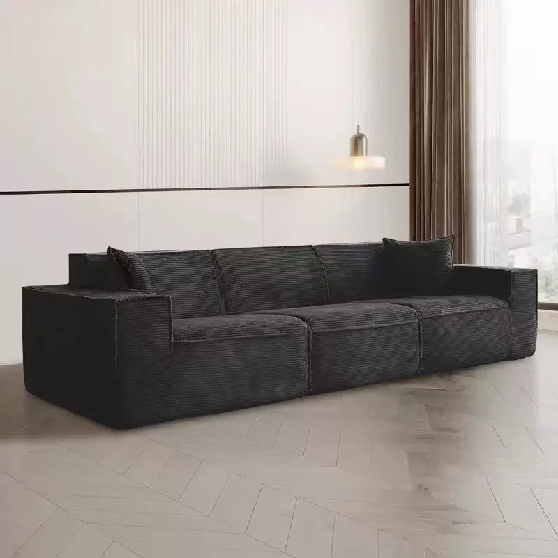 Compressed fabric sofa corduroy small unit straight row full sponge sofa without skeleton tofu block sofa