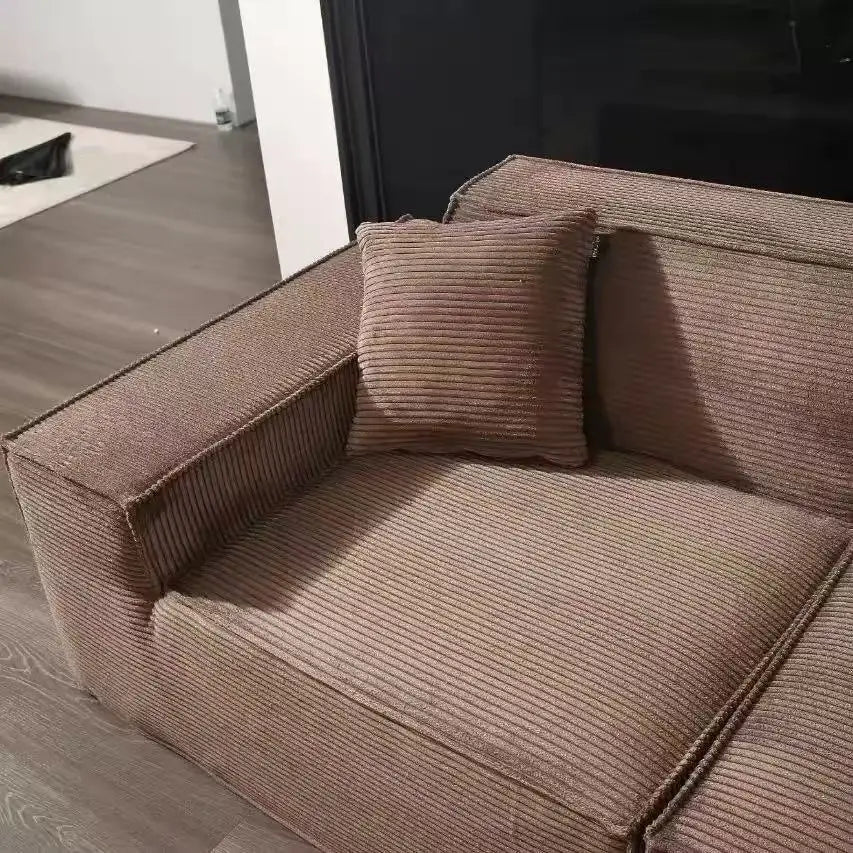 Compressed fabric sofa corduroy small unit straight row full sponge sofa without skeleton tofu block sofa