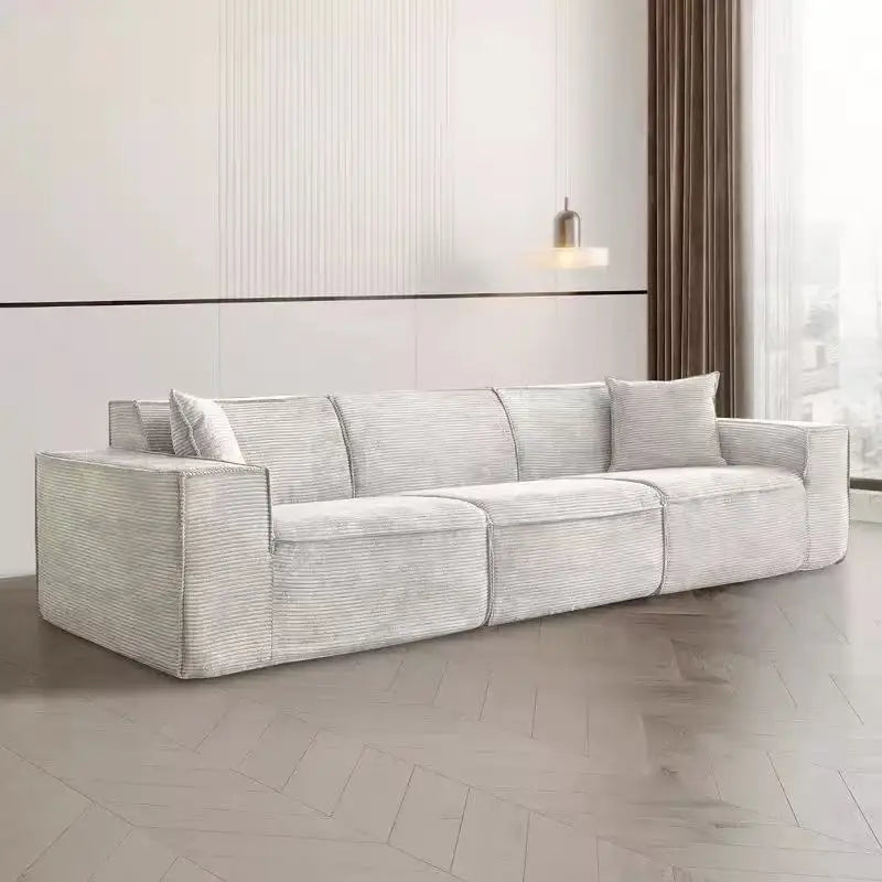 Compressed fabric sofa corduroy small unit straight row full sponge sofa without skeleton tofu block sofa