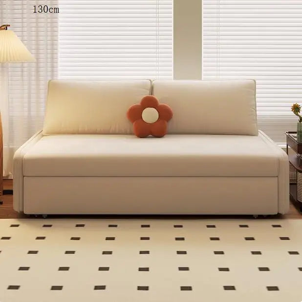 Modern simple solid wood sofa bed foldable for sitting and lying