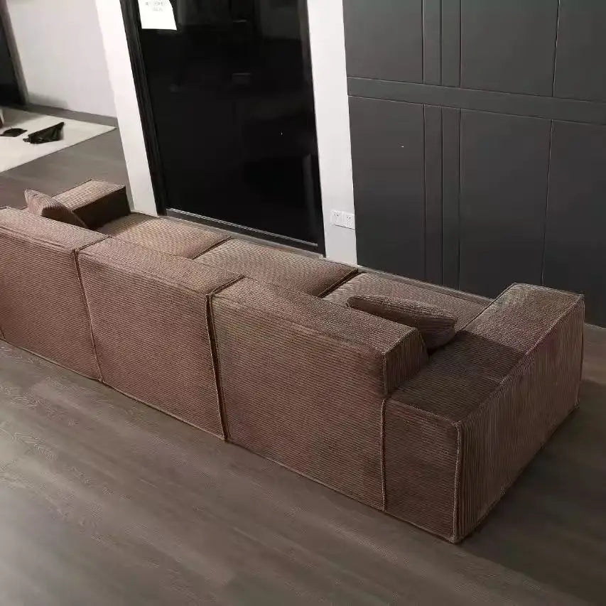 Compressed fabric sofa corduroy small unit straight row full sponge sofa without skeleton tofu block sofa