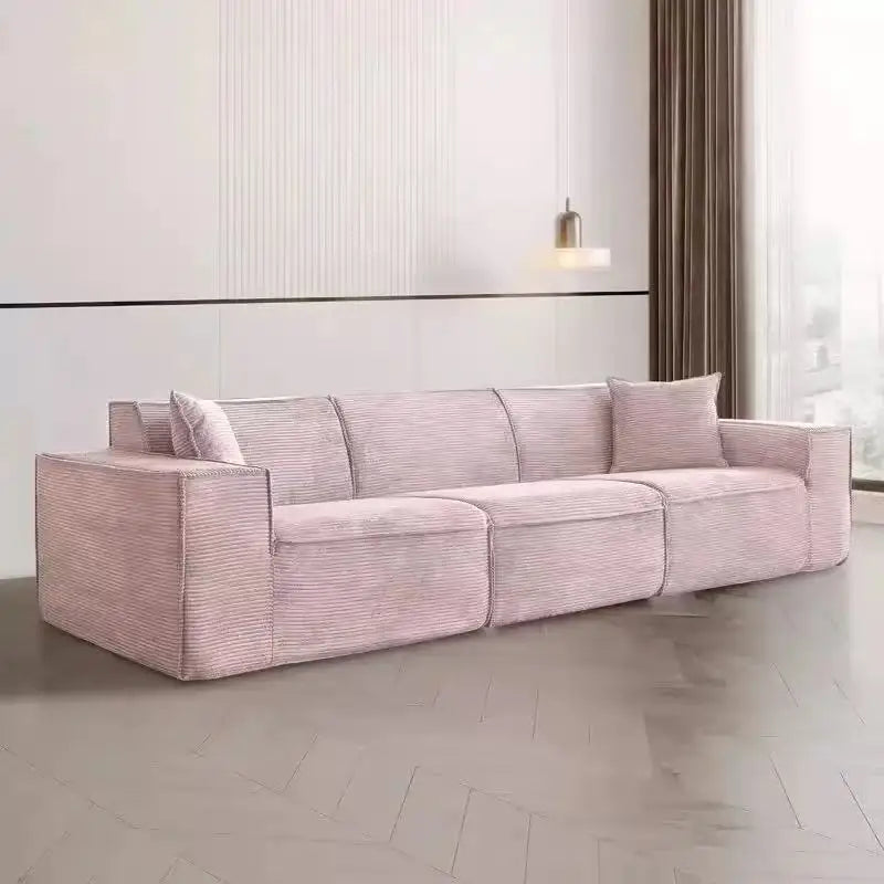 Compressed fabric sofa corduroy small unit straight row full sponge sofa without skeleton tofu block sofa