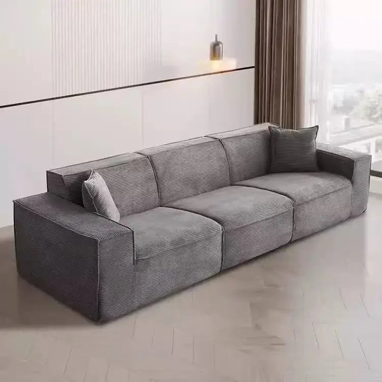 Compressed fabric sofa corduroy small unit straight row full sponge sofa without skeleton tofu block sofa
