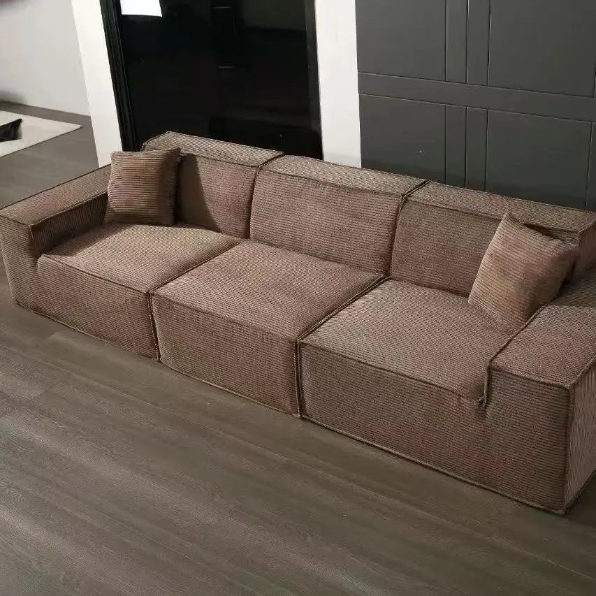 Compressed fabric sofa corduroy small unit straight row full sponge sofa without skeleton tofu block sofa