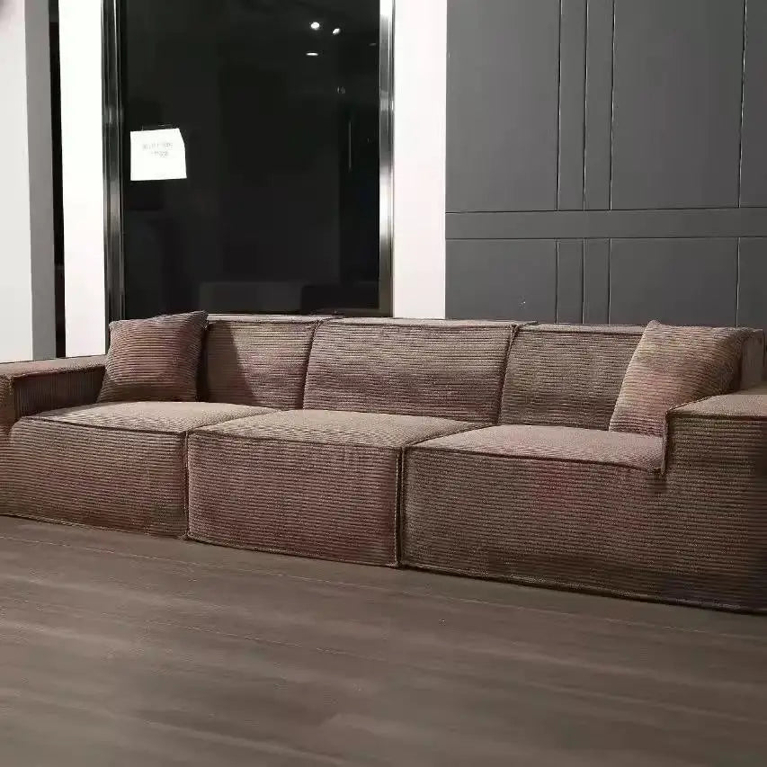 Compressed fabric sofa corduroy small unit straight row full sponge sofa without skeleton tofu block sofa