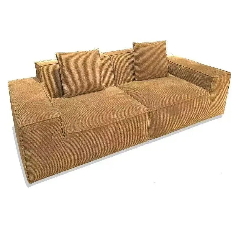 Compressed fabric sofa corduroy small unit straight row full sponge sofa without skeleton tofu block sofa