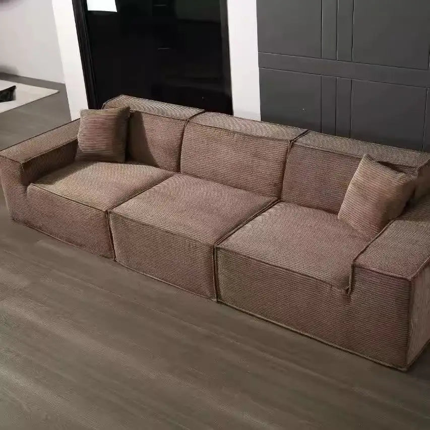 Compressed fabric sofa corduroy small unit straight row full sponge sofa without skeleton tofu block sofa