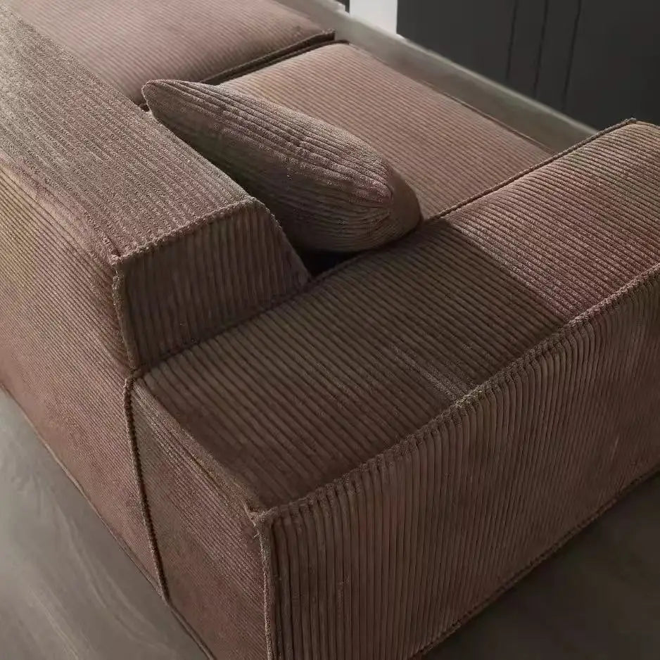 Compressed fabric sofa corduroy small unit straight row full sponge sofa without skeleton tofu block sofa