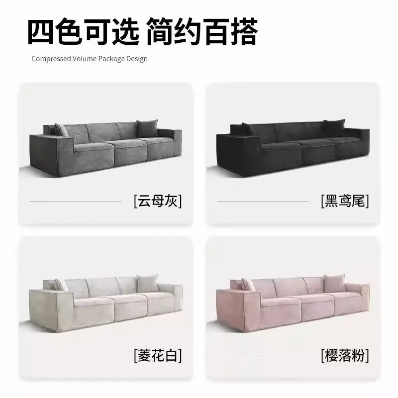Compressed fabric sofa corduroy small unit straight row full sponge sofa without skeleton tofu block sofa