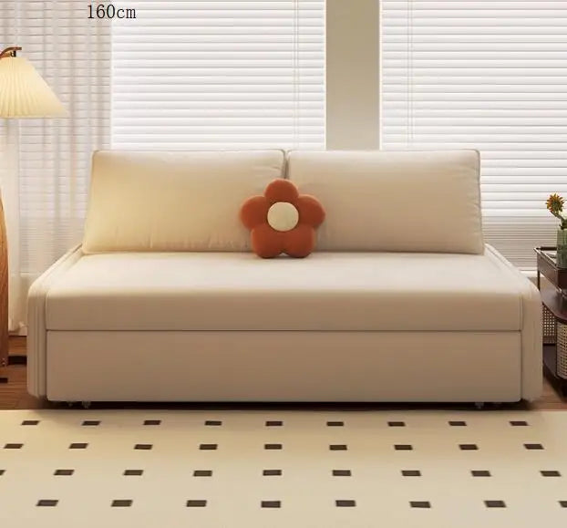 Modern simple solid wood sofa bed foldable for sitting and lying