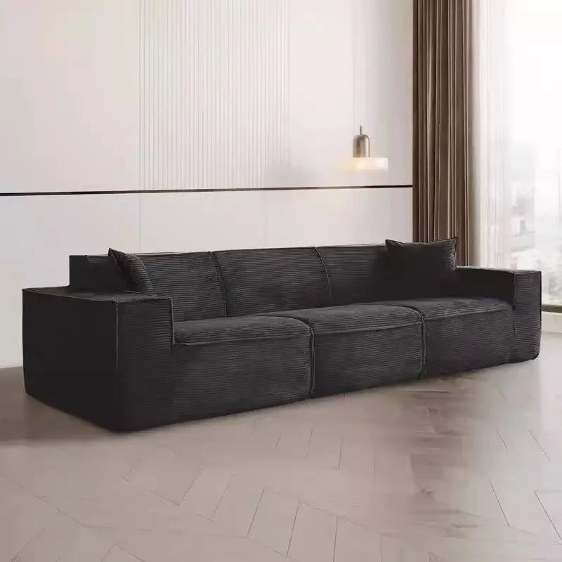 Compressed fabric sofa corduroy small unit straight row full sponge sofa without skeleton tofu block sofa