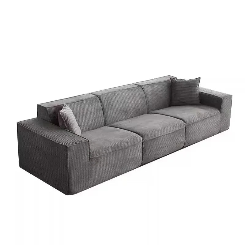 Compressed fabric sofa corduroy small unit straight row full sponge sofa without skeleton tofu block sofa