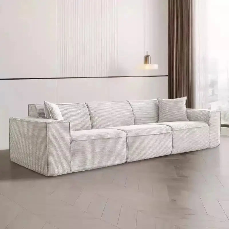 Compressed fabric sofa corduroy small unit straight row full sponge sofa without skeleton tofu block sofa