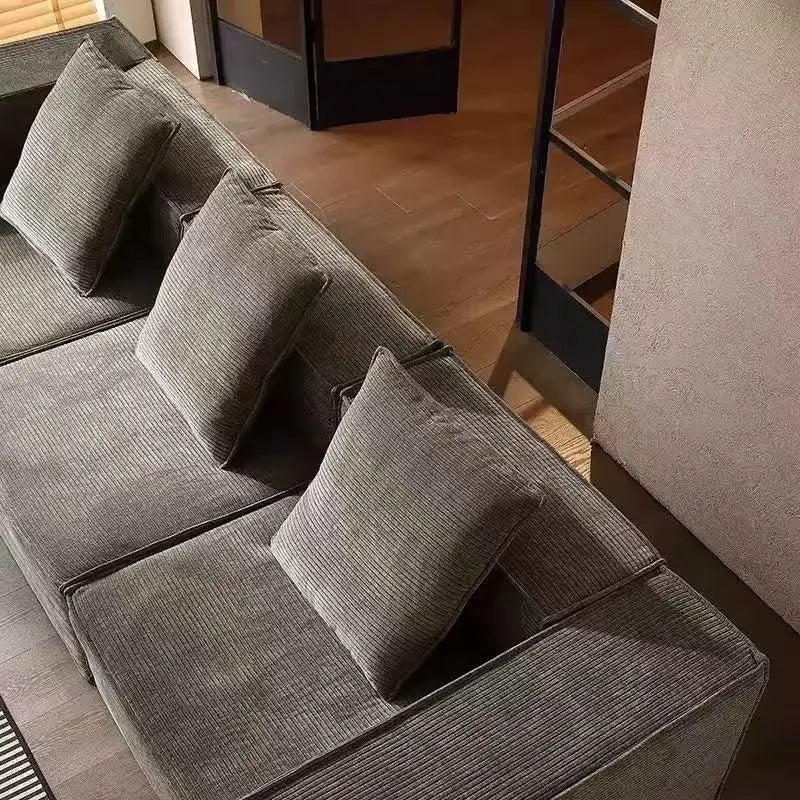 Compressed fabric sofa corduroy small unit straight row full sponge sofa without skeleton tofu block sofa